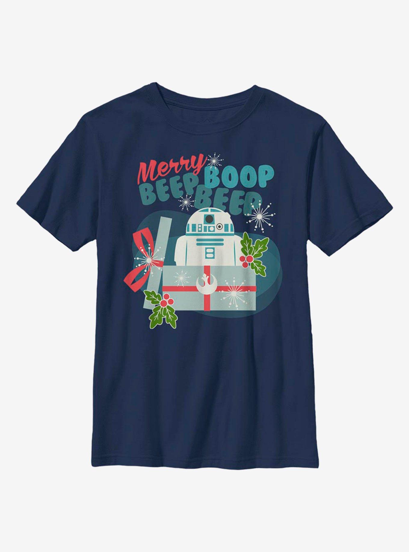 Star Wars Merry Beep Boop R2 Youth T-Shirt, NAVY, hi-res view 1