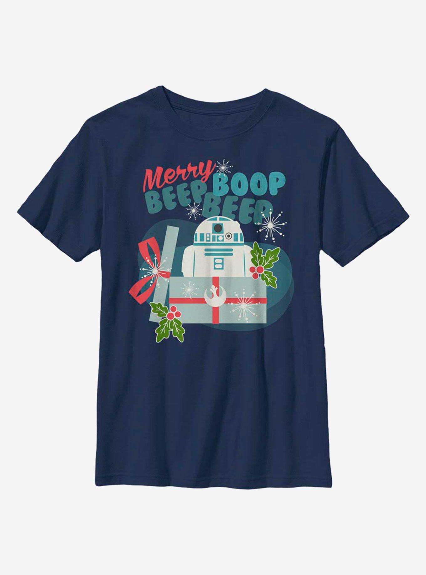 Star Wars Merry Beep Boop R2 Youth T-Shirt, NAVY, hi-res