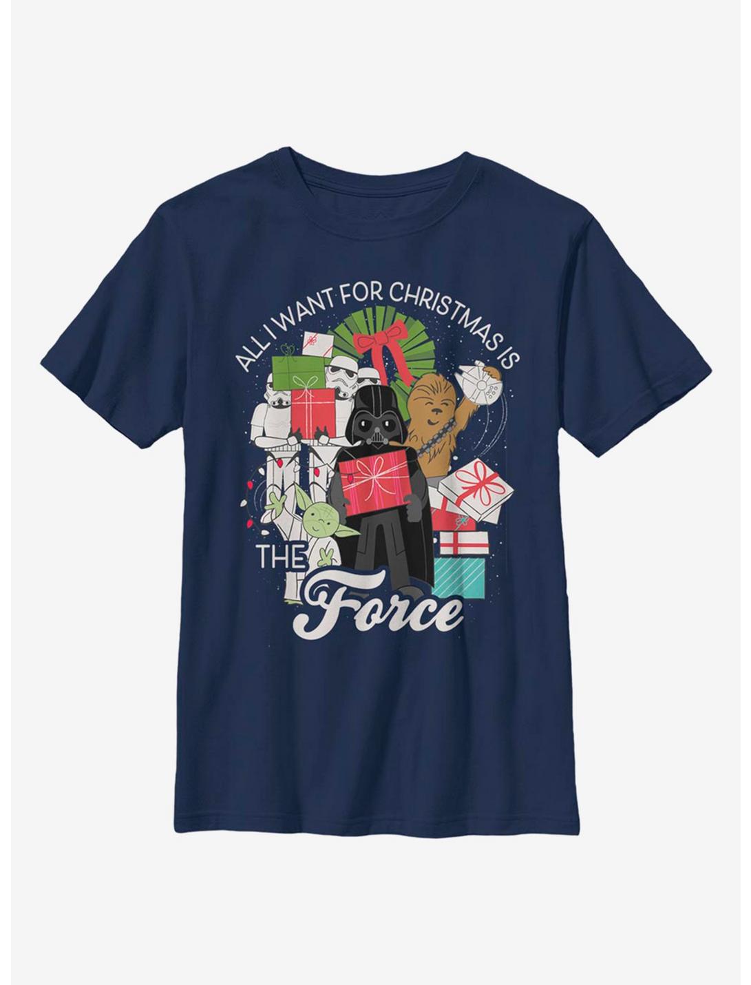 Star Wars All I Want For Christmas Is The Force Youth T-Shirt, NAVY, hi-res