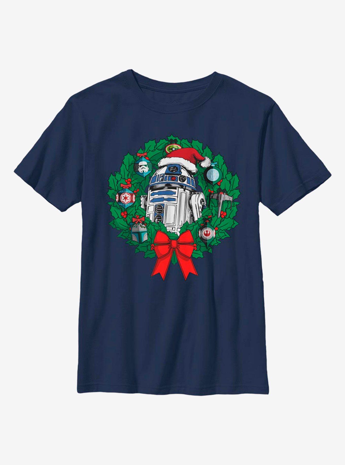 Star Wars R2 Wreath Youth T-Shirt, NAVY, hi-res