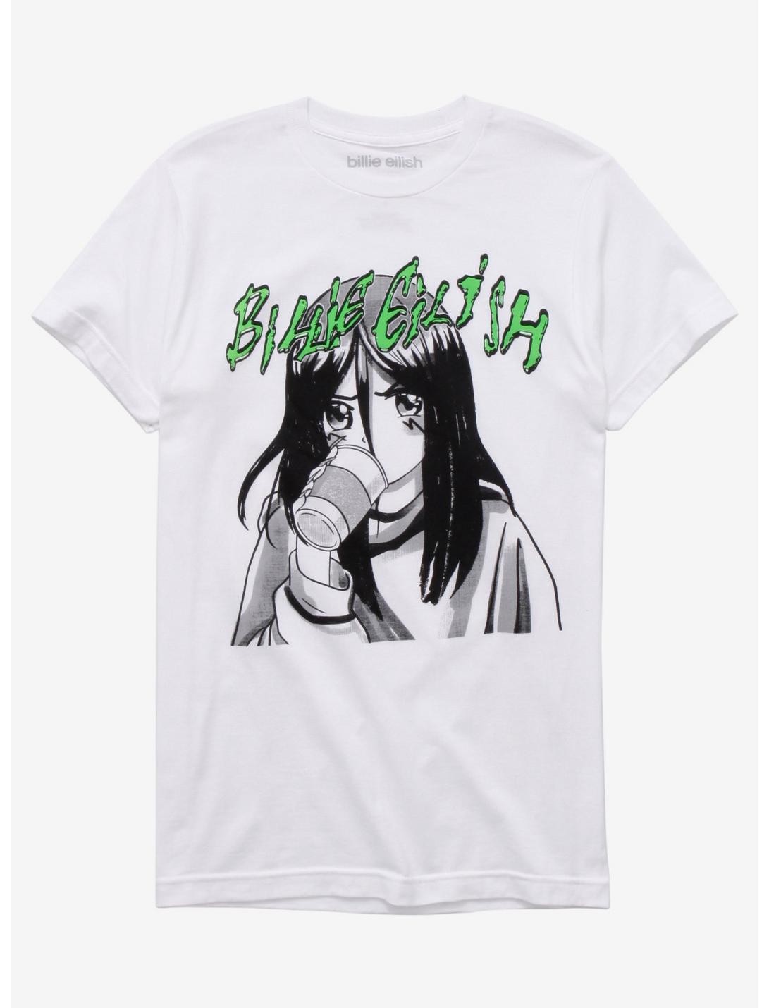 Billie Eilish Anime Portrait With Cup Girls T-Shirt, BRIGHT WHITE, hi-res