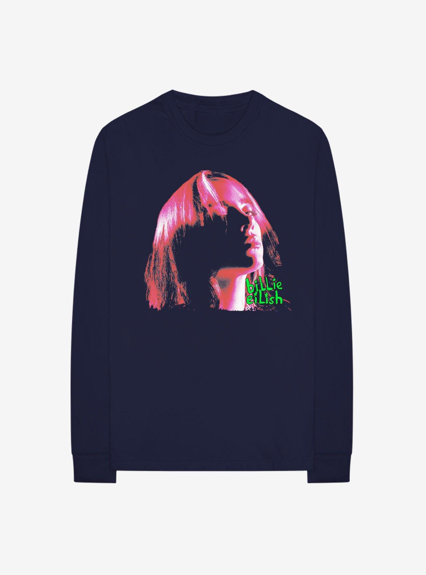 Billie Eilish Shadow Face Girls Long-Sleeve T-Shirt, NAVY, hi-res