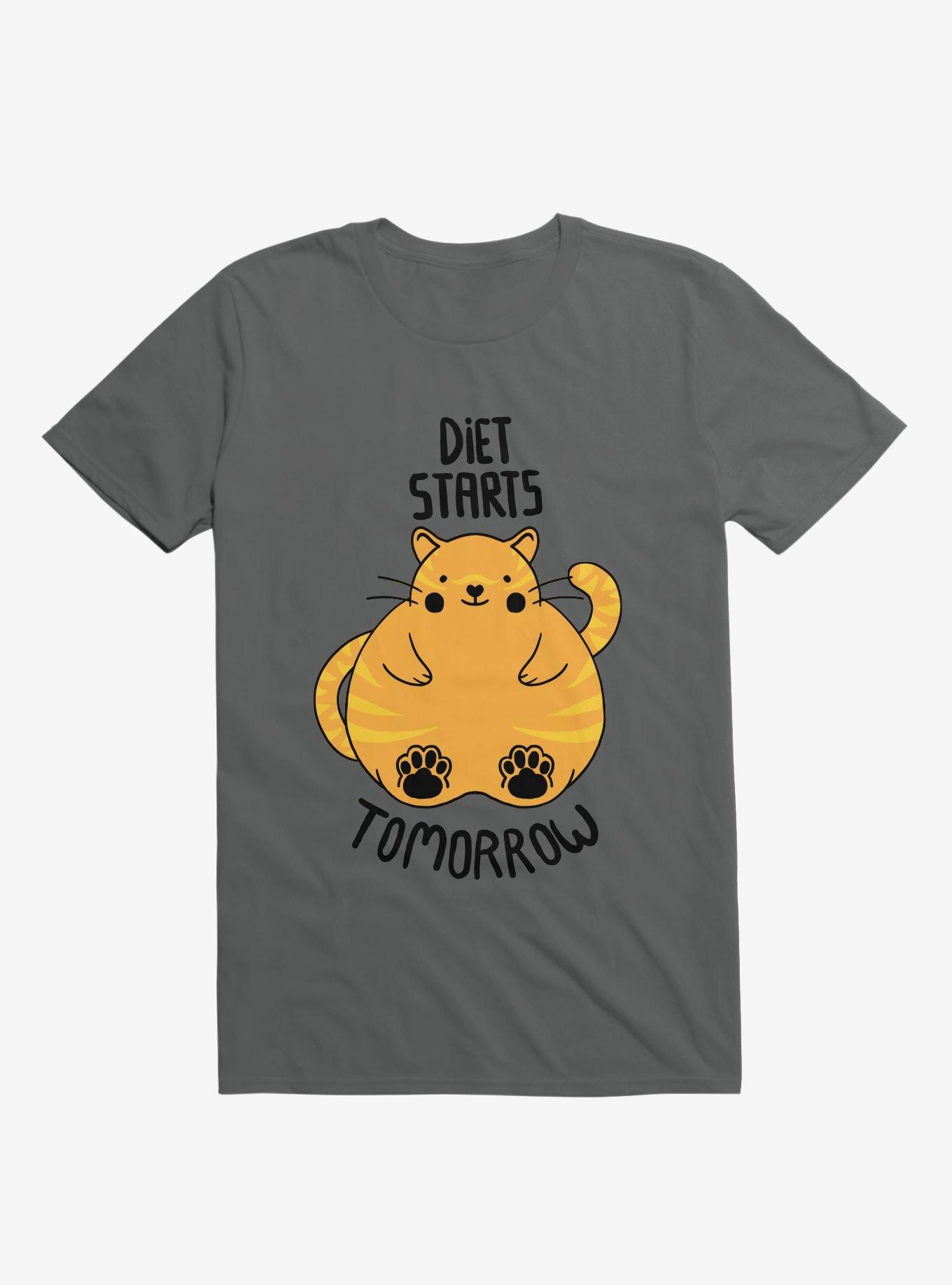 Diet Starts Tomorrow Cat T-Shirt, CHARCOAL, hi-res