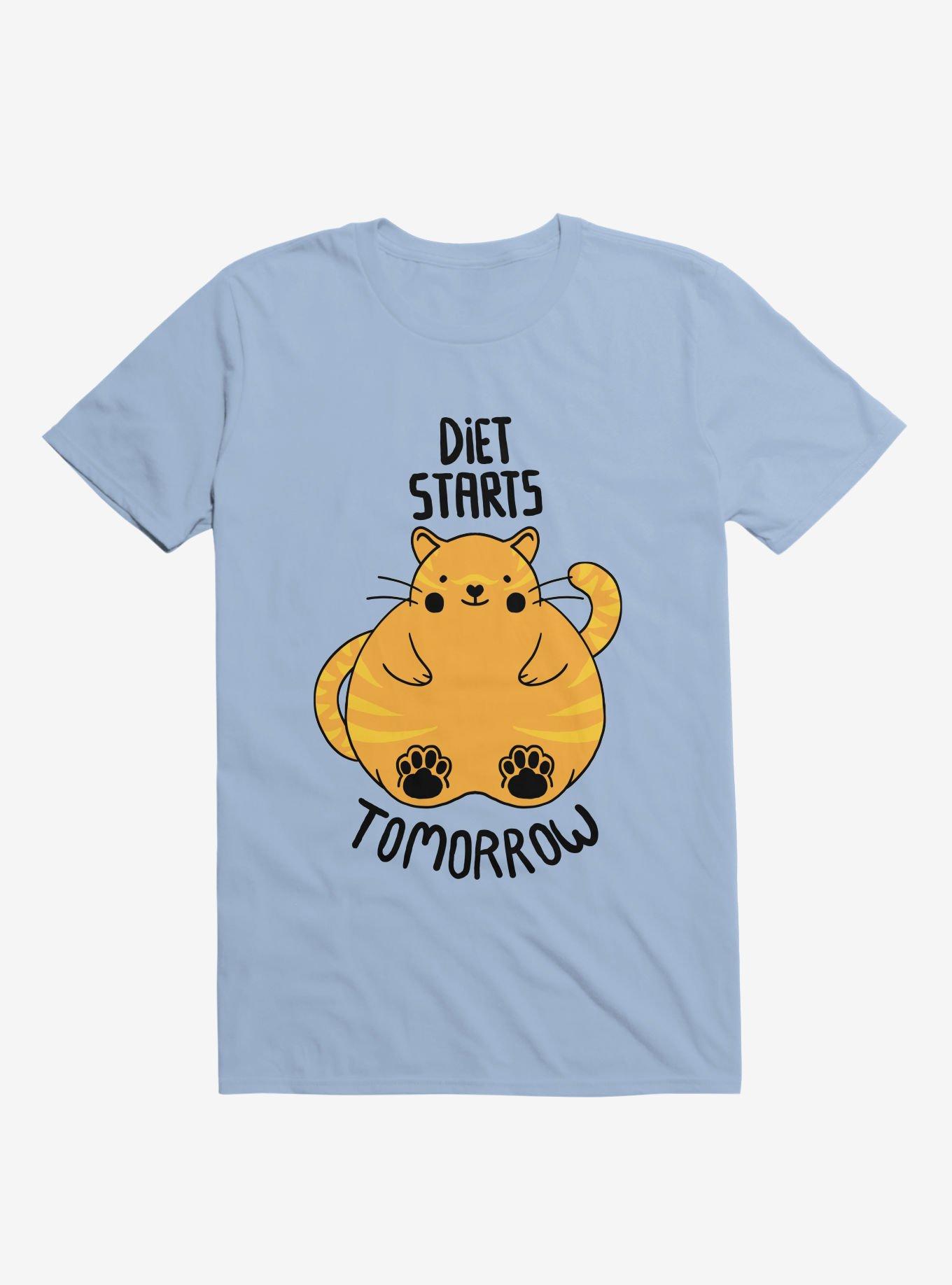 Diet Starts Tomorrow Cat T-Shirt, LIGHT BLUE, hi-res