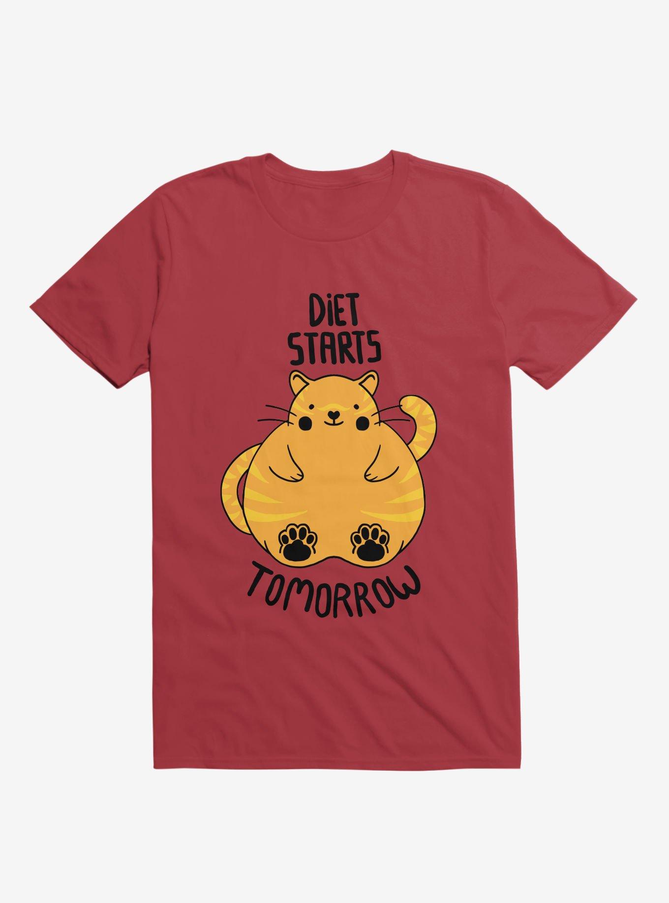 Diet Starts Tomorrow Cat T-Shirt, RED, hi-res