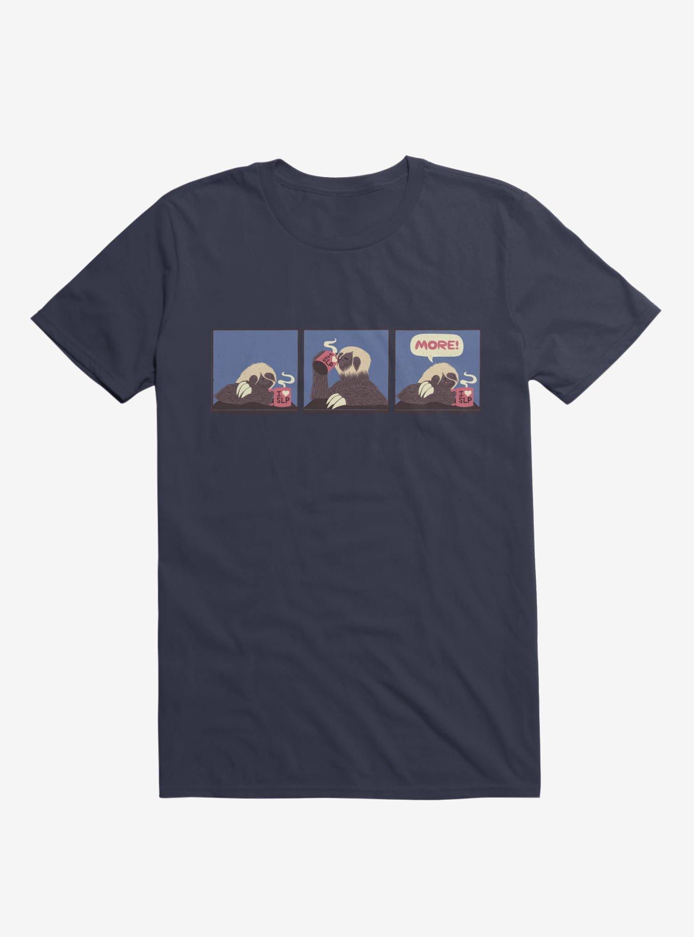 Sloth Coffee More! Comic T-Shirt, NAVY, hi-res