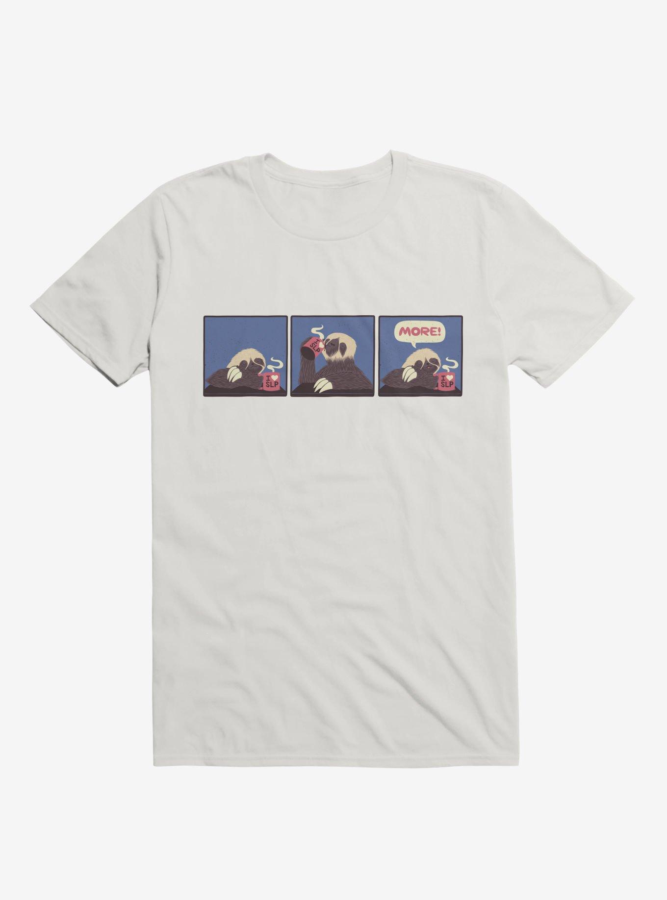 Sloth Coffee More! Comic White T-Shirt, WHITE, hi-res