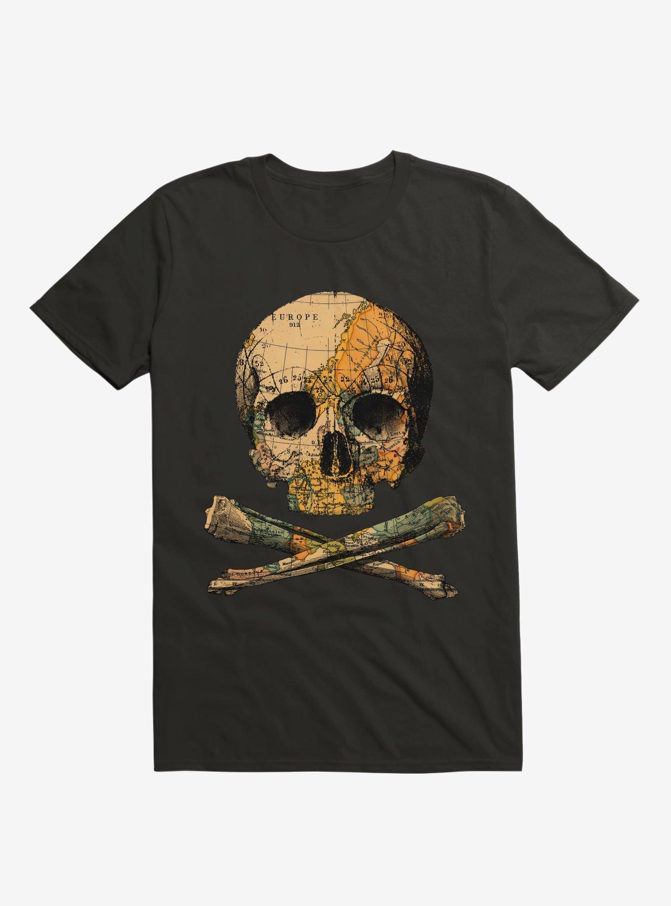 Treasure Map Skull And Bones T-Shirt, BLACK, hi-res