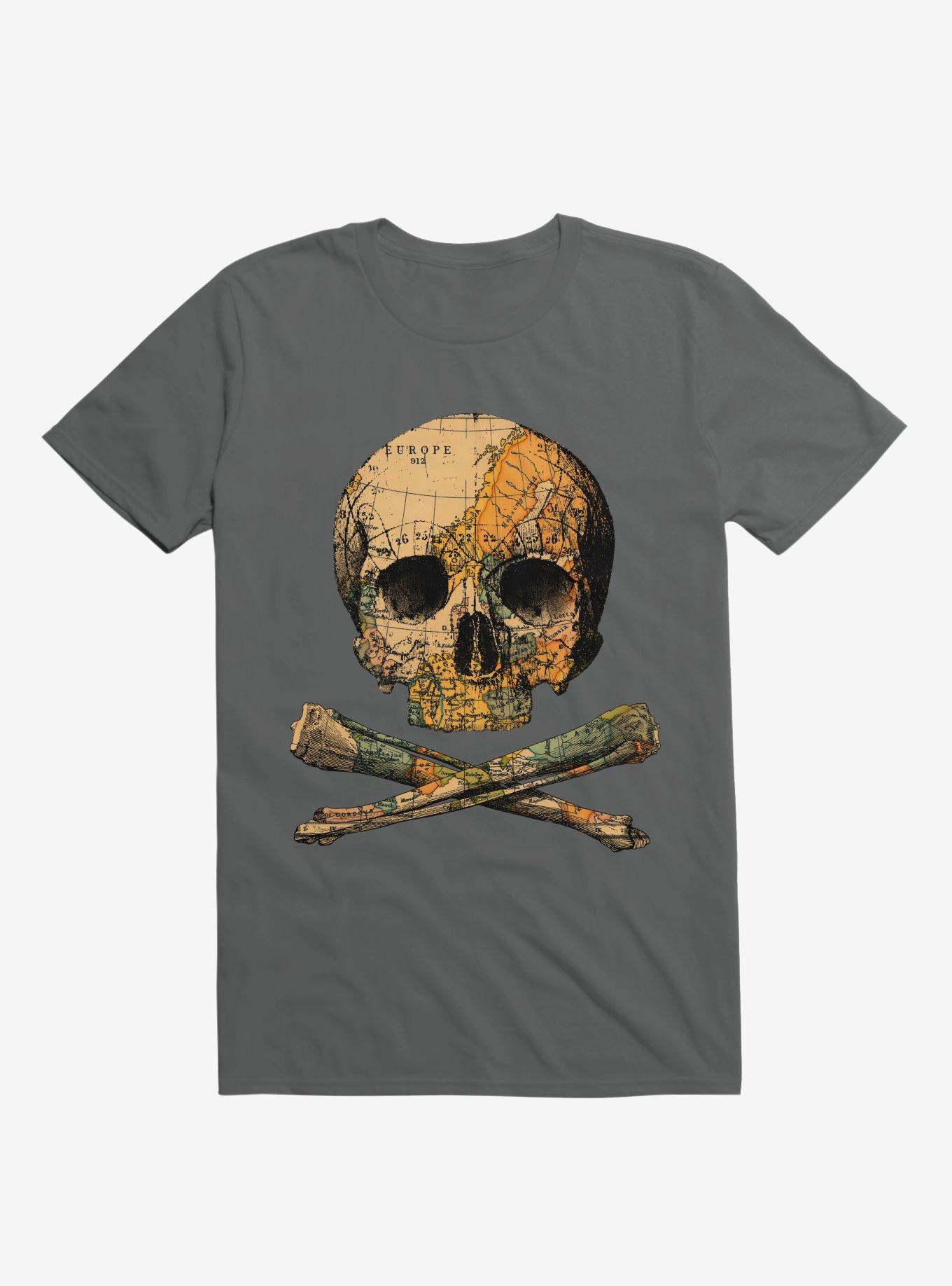 Treasure Map Skull And Bones T-Shirt, CHARCOAL, hi-res