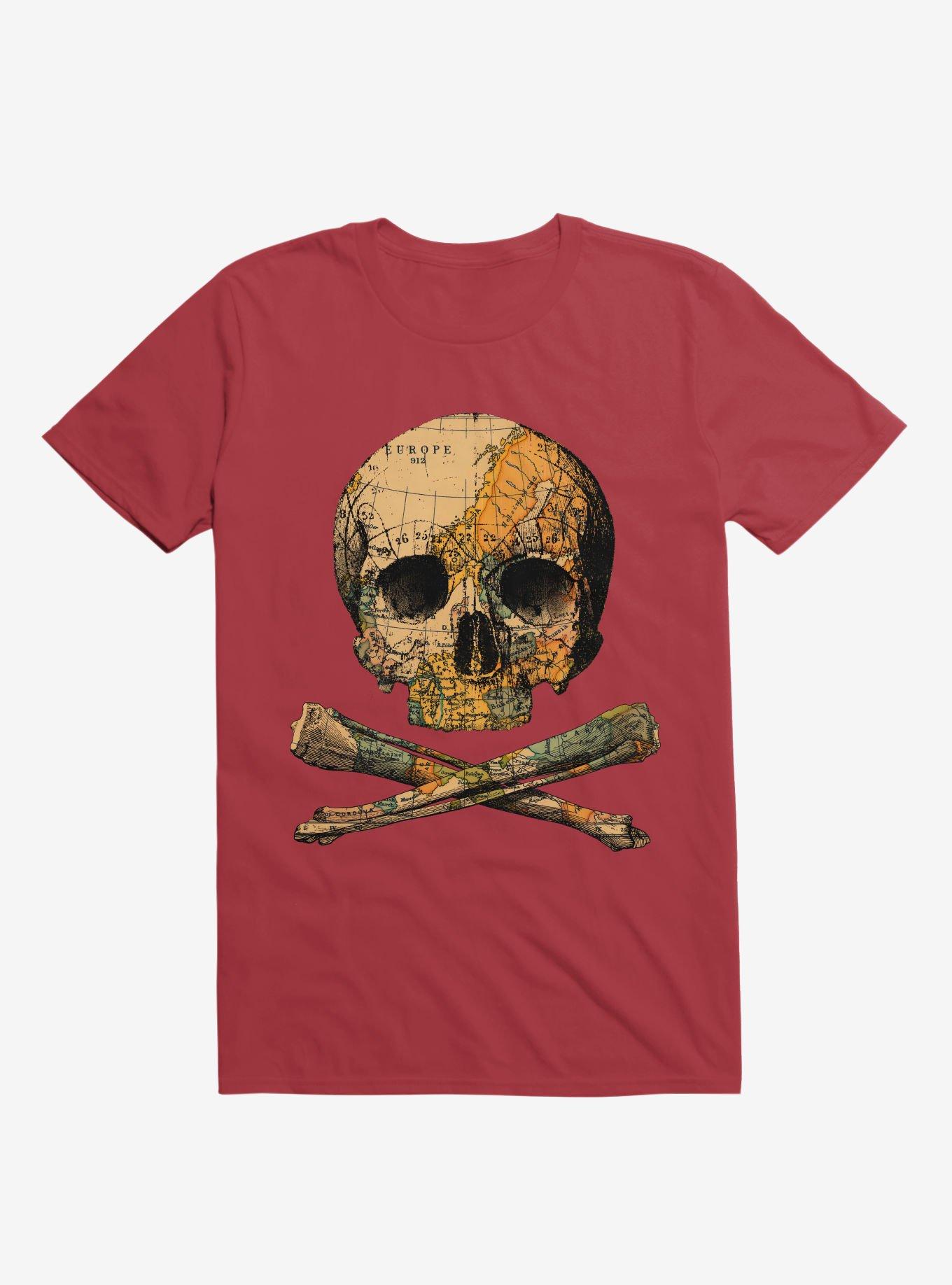 Treasure Map Skull And Bones T-Shirt, RED, hi-res