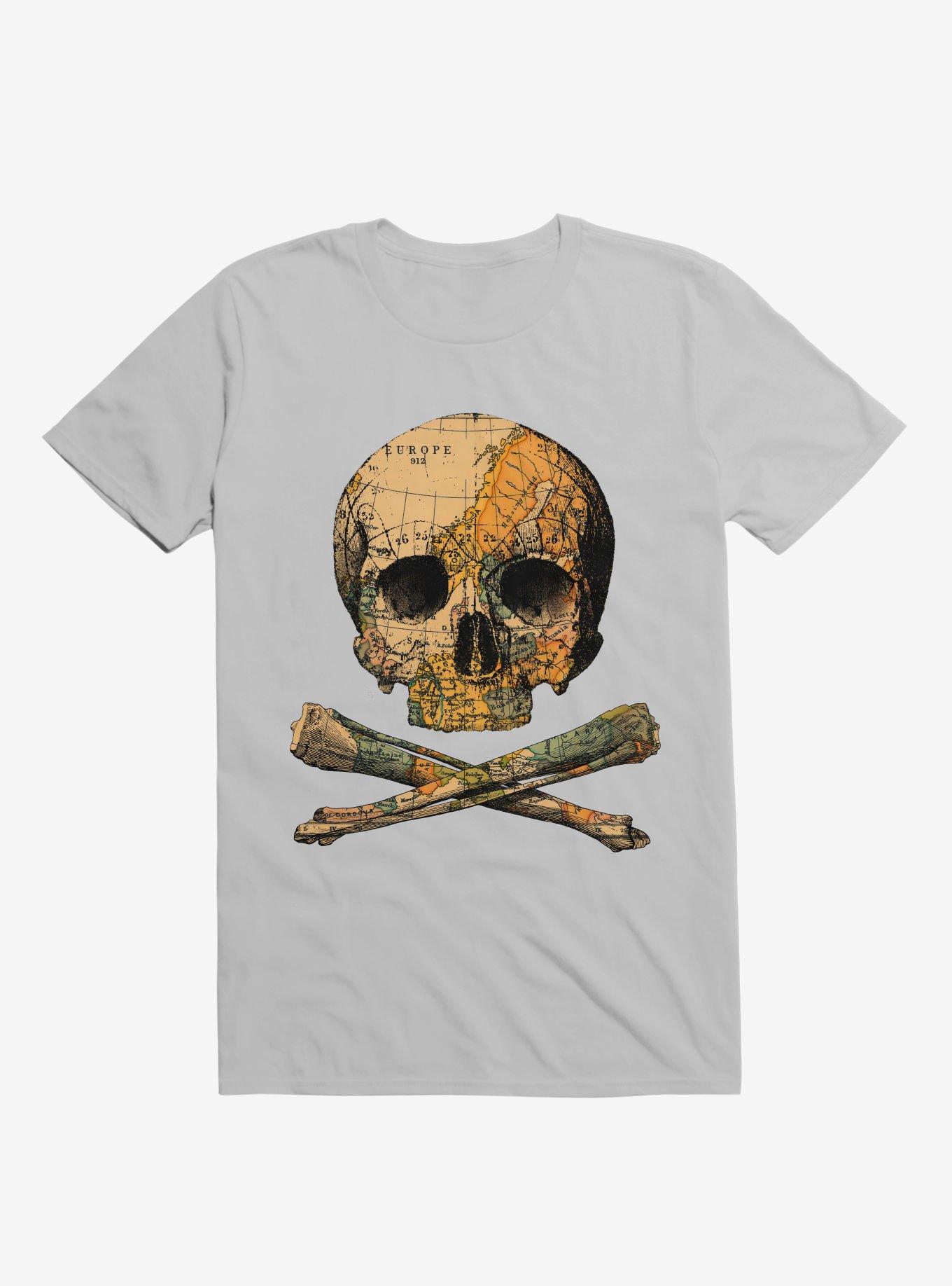 Treasure Map Skull And Bones T-Shirt, ICE GREY, hi-res