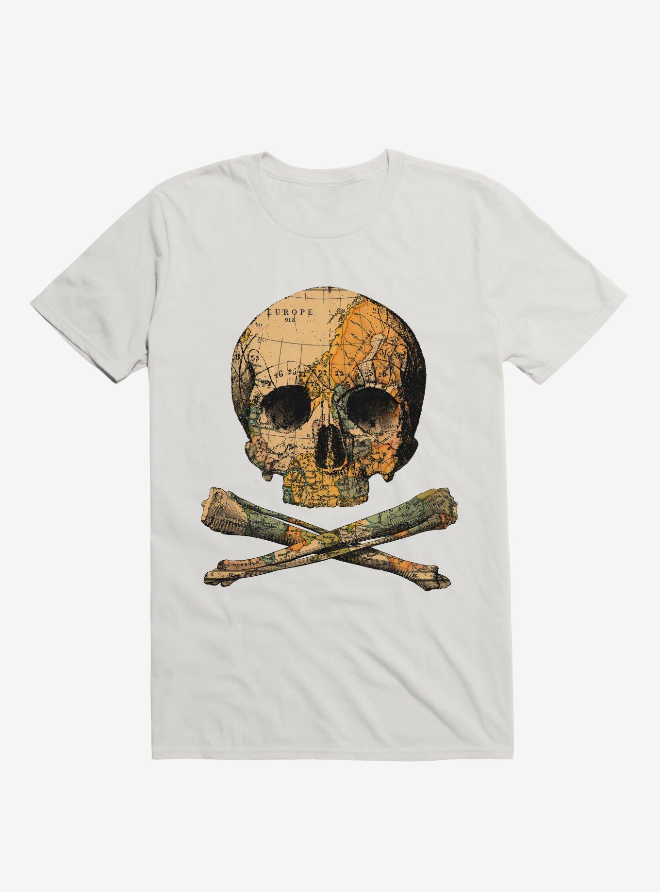 Treasure Map Skull And Bones T-Shirt, WHITE, hi-res