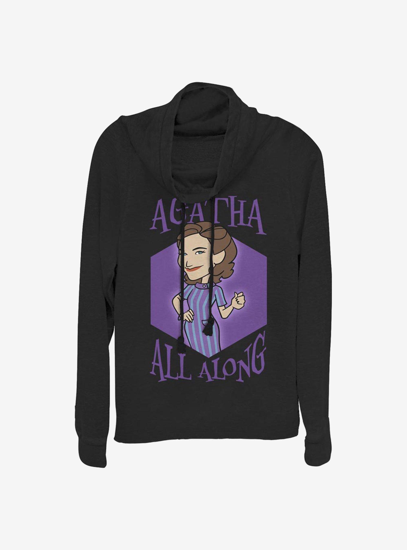 Marvel WandaVision Agatha Cartoon All Along Cowlneck Long-Sleeve Girls Top, BLACK, hi-res
