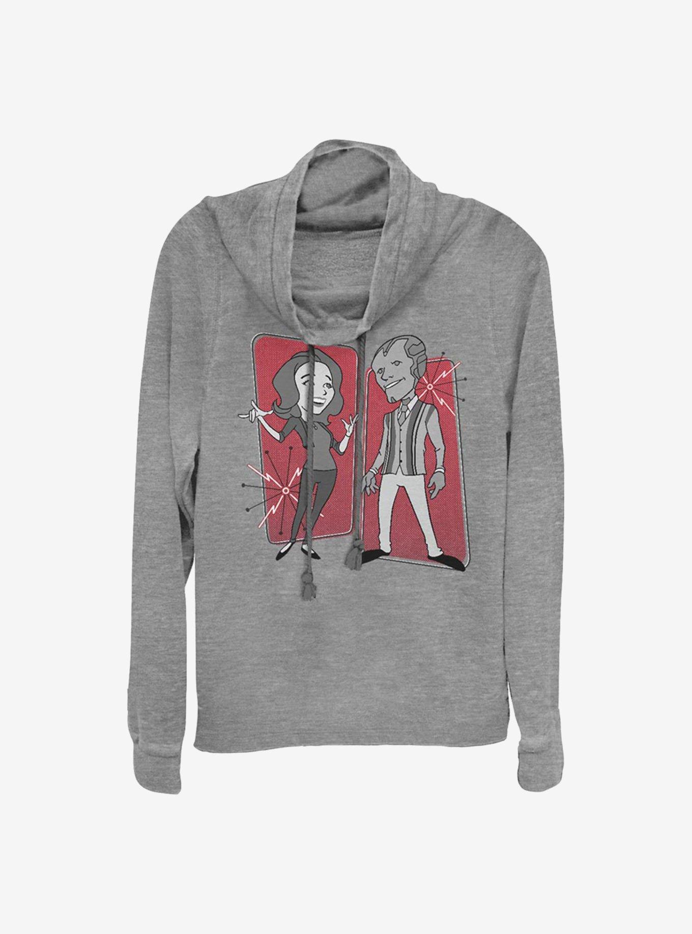 Marvel WandaVision Retro Panels Cowlneck Long-Sleeve Girls Top, GRAY HTR, hi-res