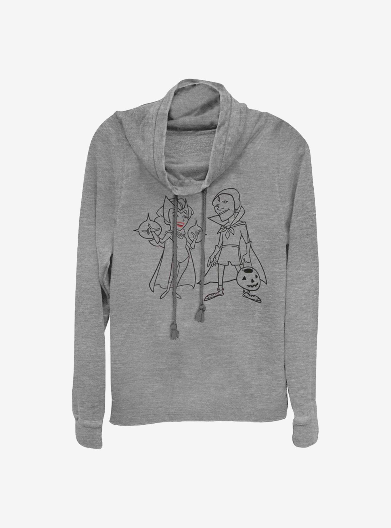 Marvel WandaVision Unusual Couple Simple Ink Cowlneck Long-Sleeve Girls Top, GRAY HTR, hi-res