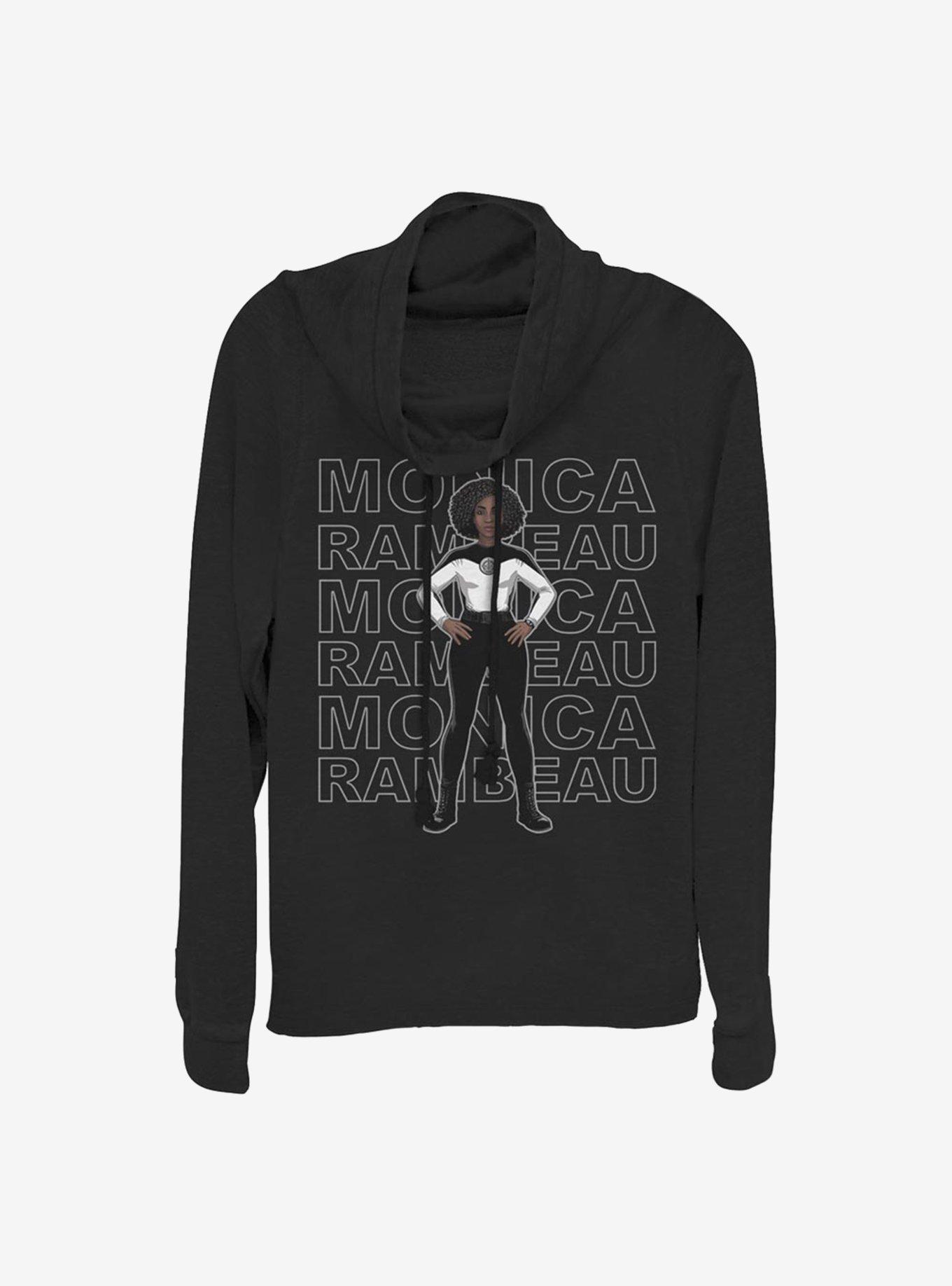 Marvel WandaVision Agent Monica Name Stack Cowlneck Long-Sleeve Girls Top, BLACK, hi-res