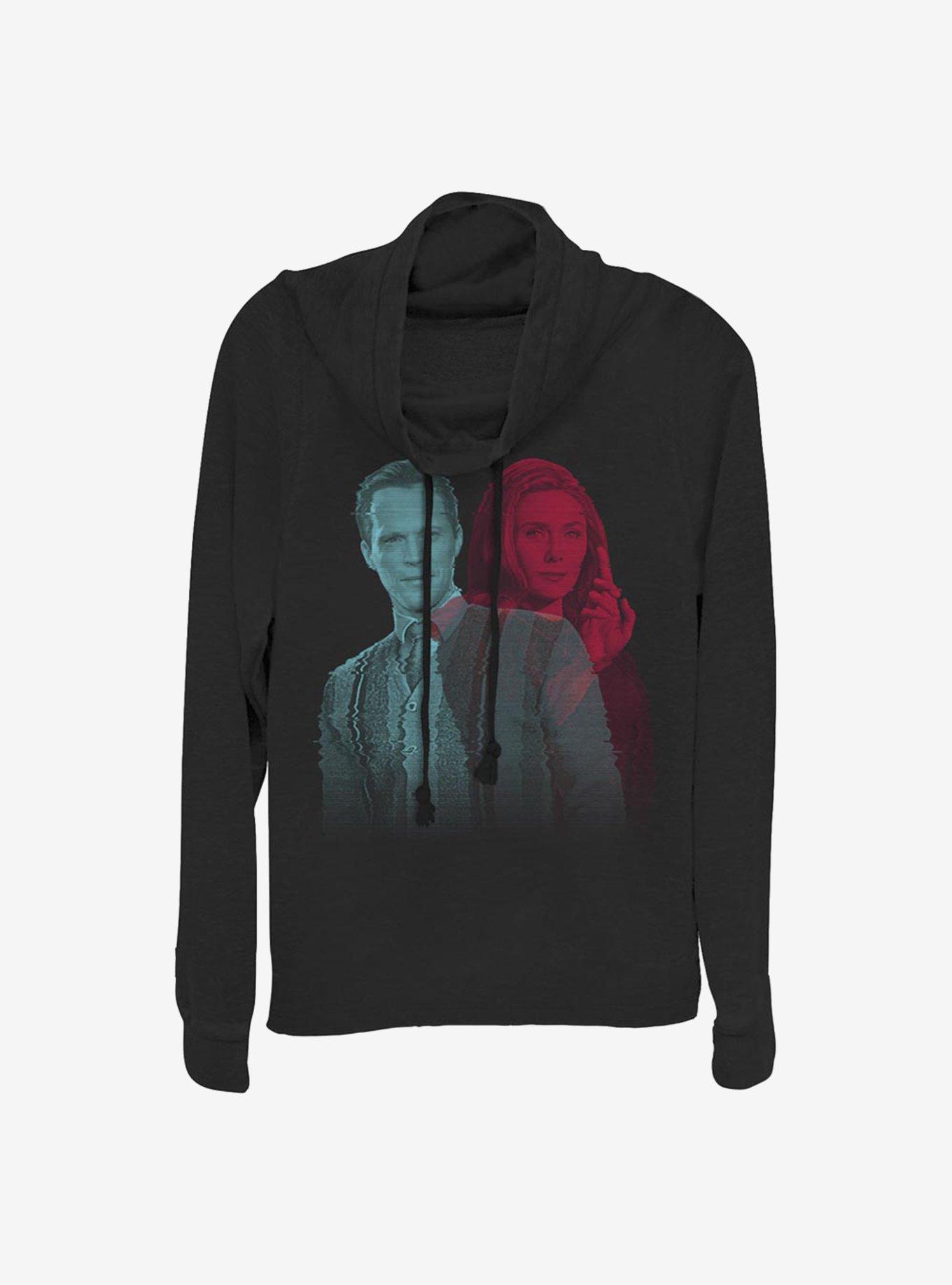 Marvel WandaVision Glitched Couple Vision Cowlneck Long-Sleeve Girls Top, BLACK, hi-res