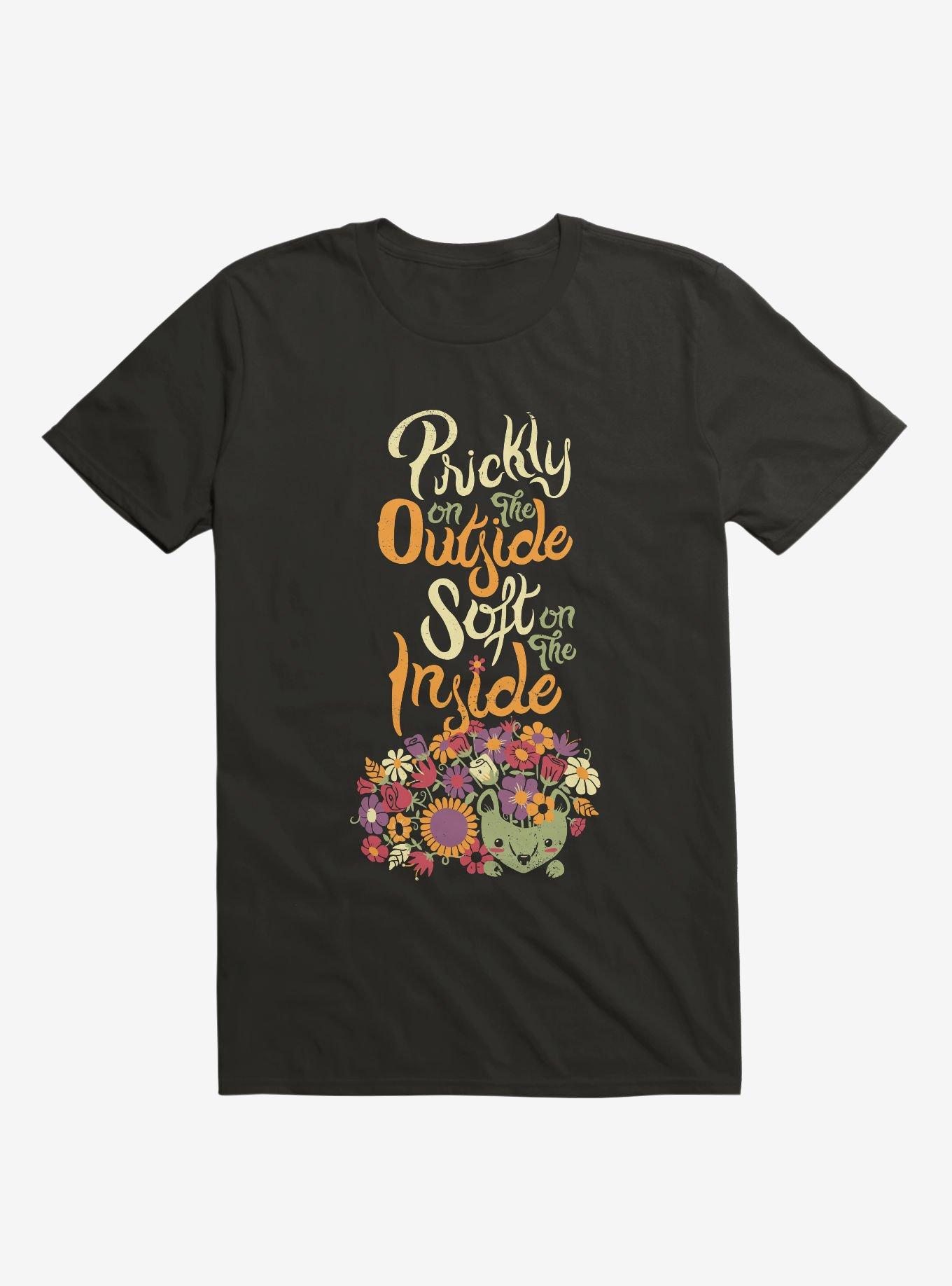 Prickly On The Outside, Soft On The Inside! Hedgehog Flower T-Shirt, BLACK, hi-res