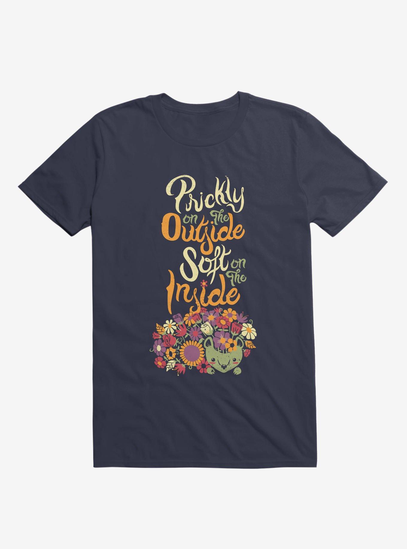 Prickly On The Outside, Soft On The Inside! Hedgehog Flower T-Shirt, NAVY, hi-res