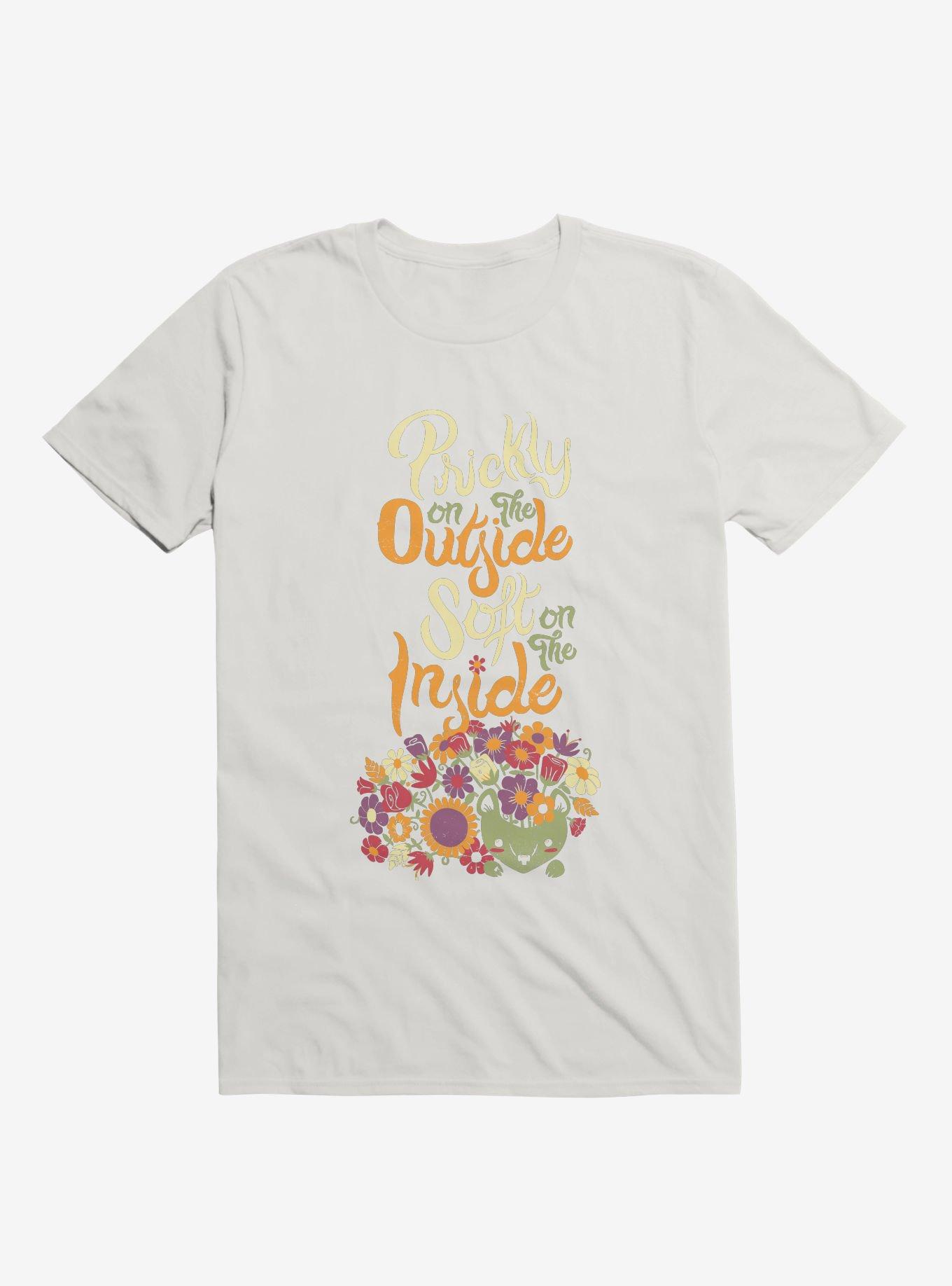 Prickly On The Outside, Soft On The Inside! Hedgehog Flower T-Shirt, WHITE, hi-res
