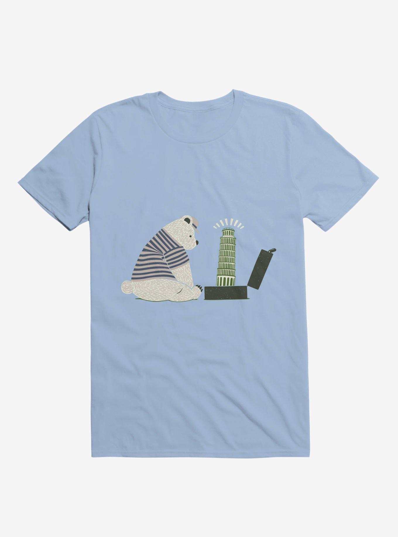 Traveler Tourist Tower of Pisa Bear Italy T-Shirt, LIGHT BLUE, hi-res