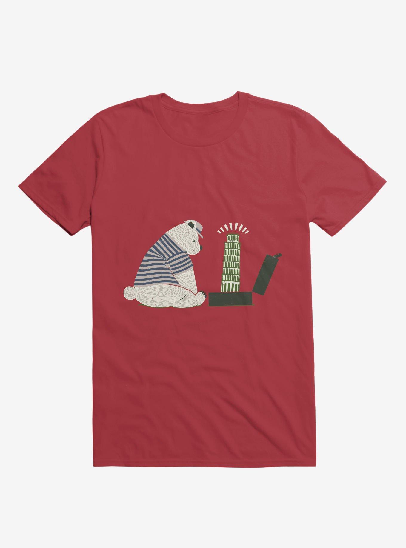 Traveler Tourist Tower of Pisa Bear Italy T-Shirt, RED, hi-res