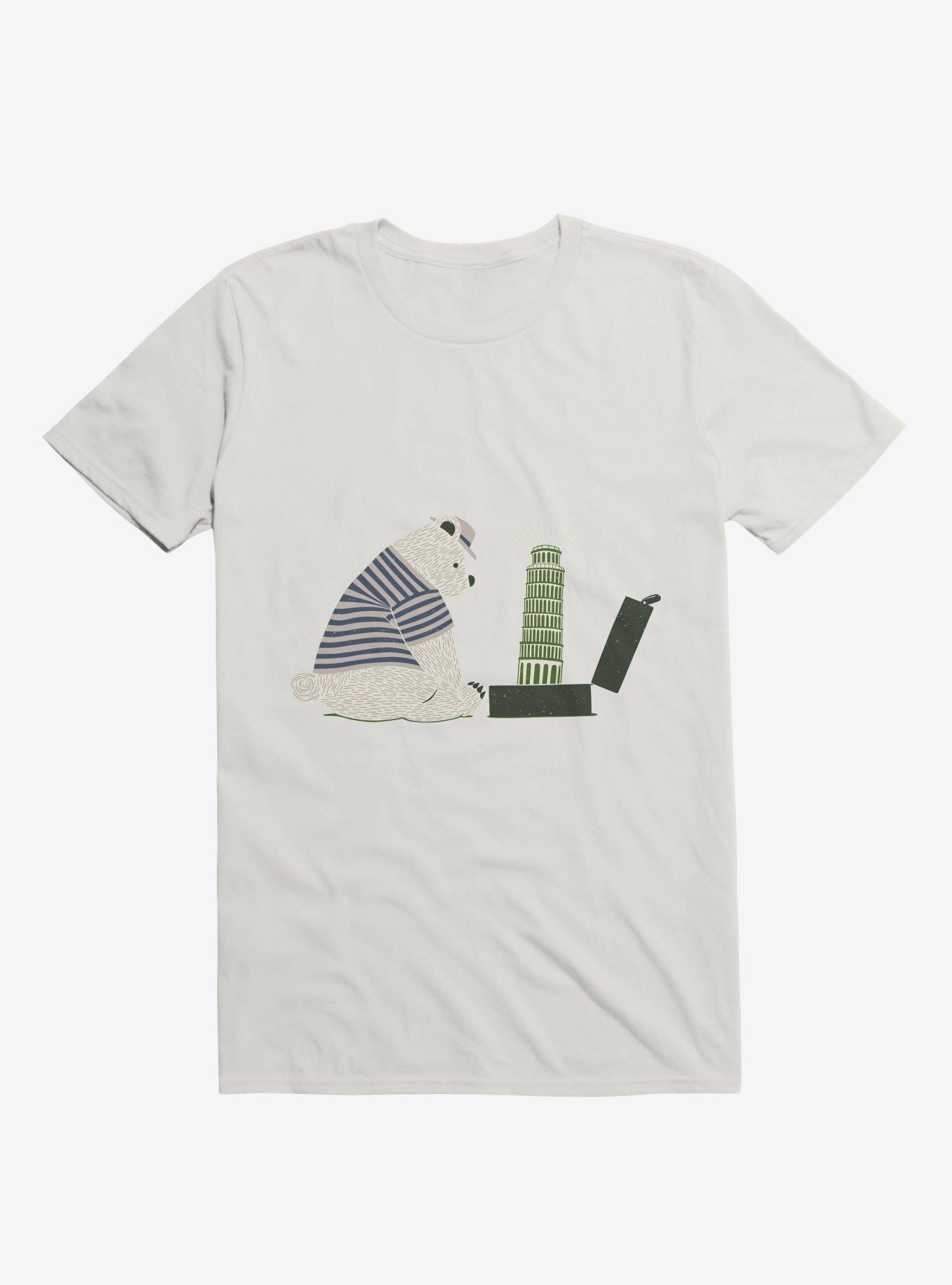 Traveler Tourist Tower of Pisa Bear Italy T-Shirt, WHITE, hi-res