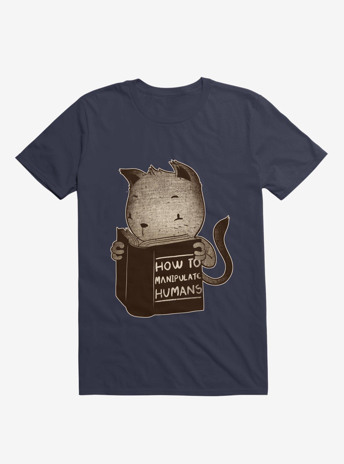 Cat Book: How To Manipulate Humans T-Shirt, NAVY, hi-res