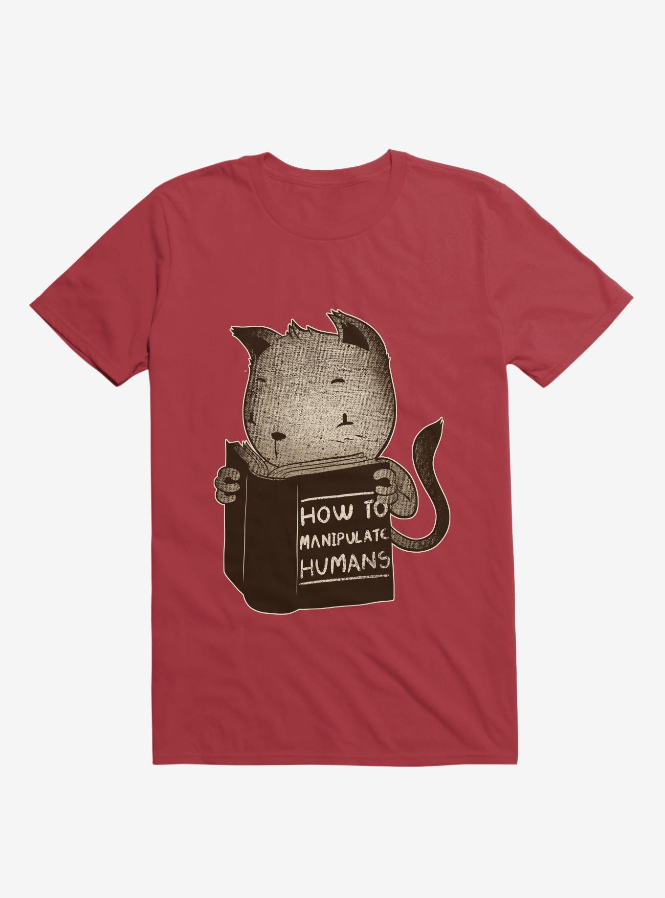 Cat Book: How To Manipulate Humans T-Shirt, RED, hi-res