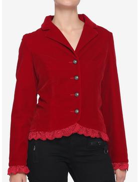 Red Velvet Laced Button-Up Jacket, , hi-res