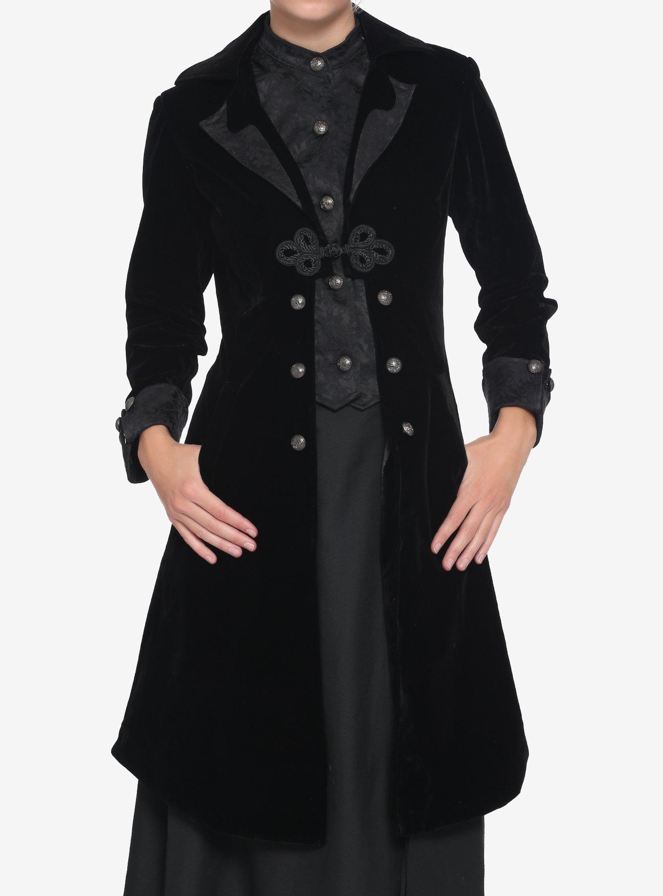 Velvet Brocade Trim Coat, , hi-res