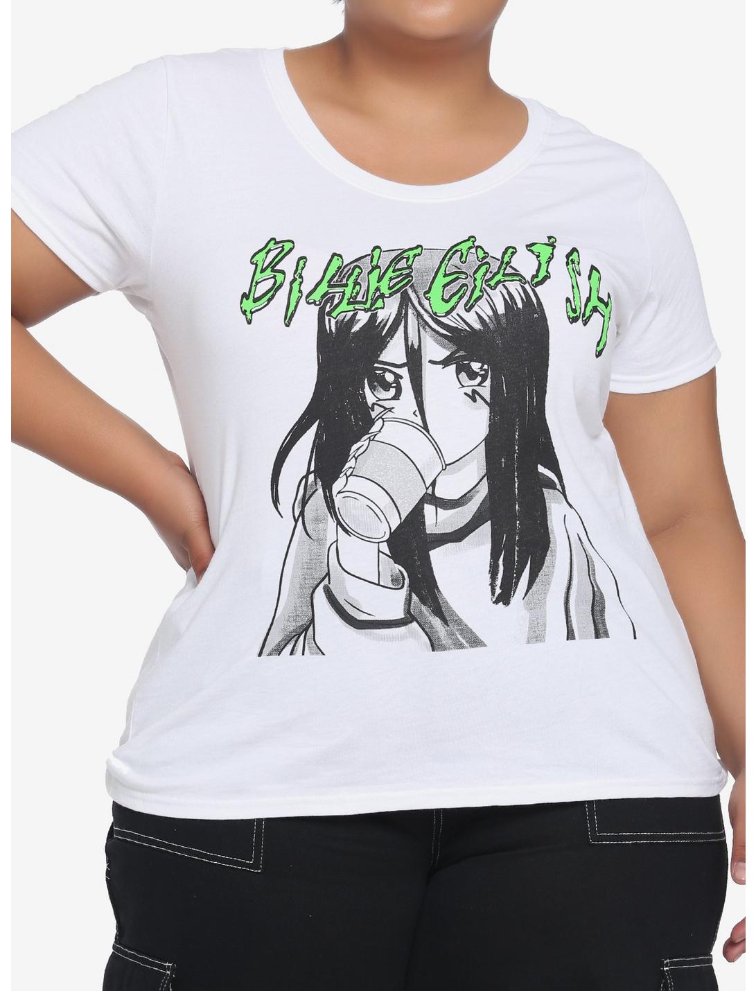 Billie Eilish Anime Portrait With Cup Girls T-Shirt Plus Size, BRIGHT WHITE, hi-res