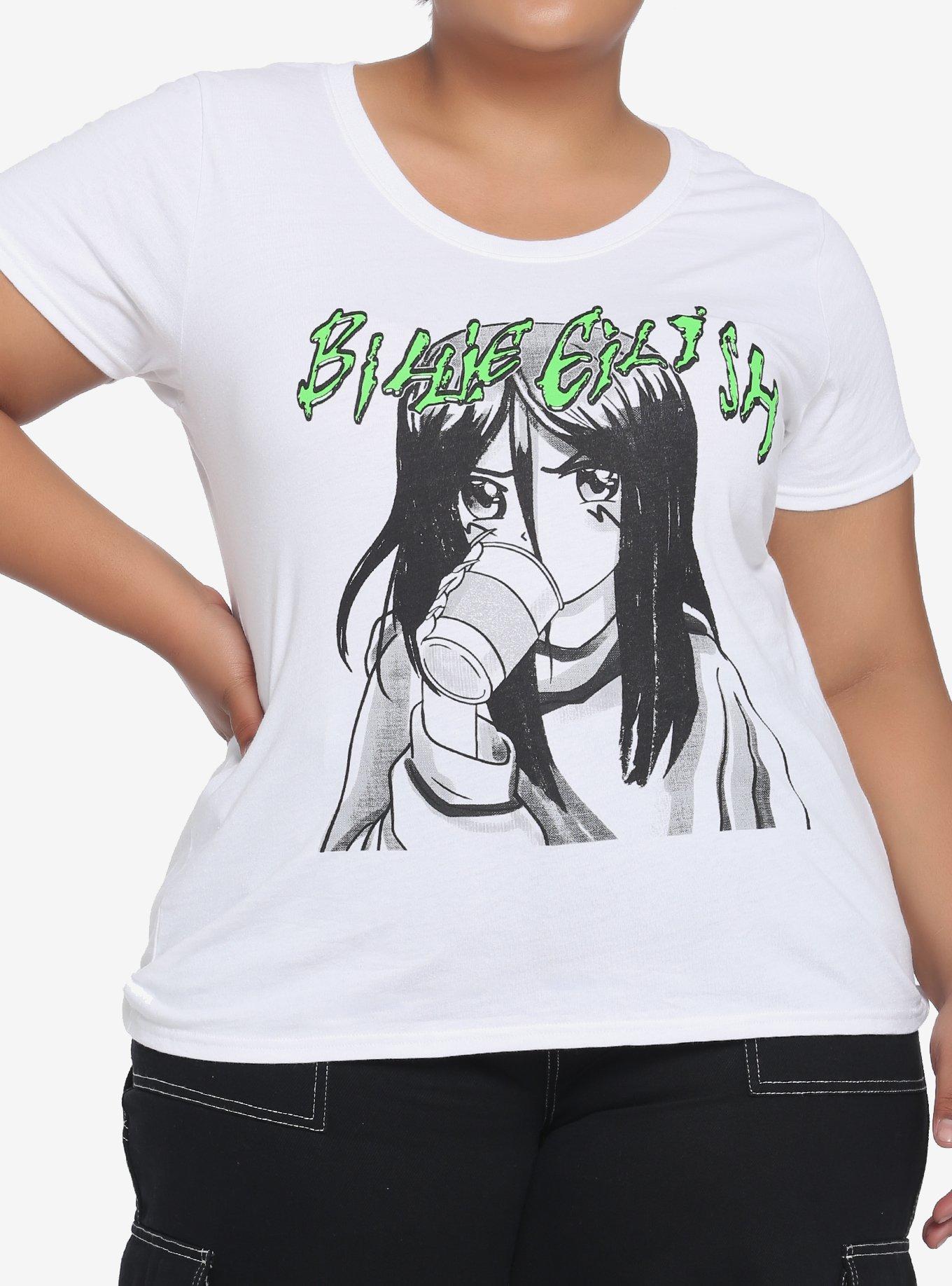 Billie Eilish Anime Portrait With Cup Girls T-Shirt Plus Size, BRIGHT WHITE, hi-res