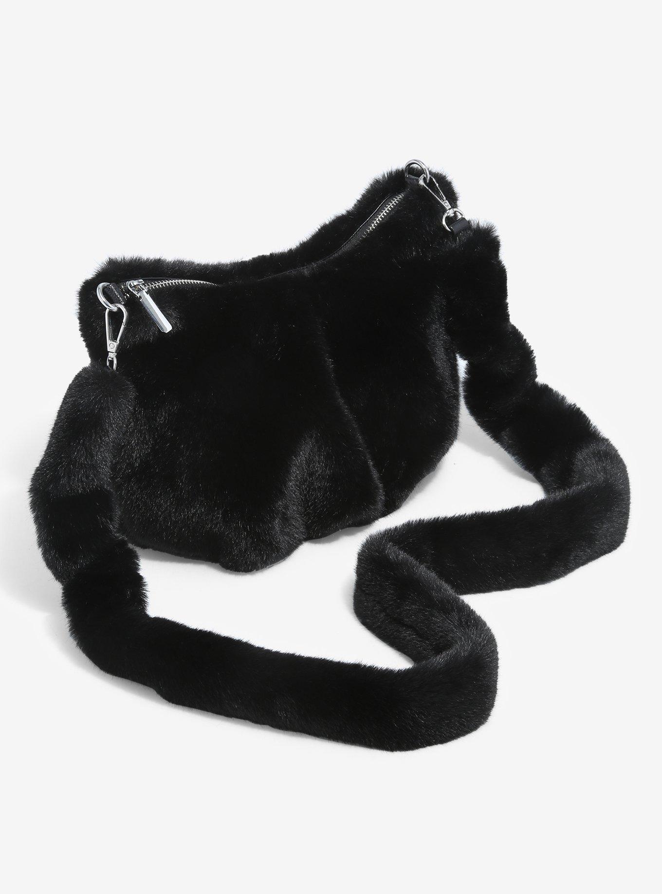 Black Fuzzy Crossbody Bag, , hi-res