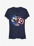 Marvel The Falcon And The Winter Soldier Sam Wilson Captain America Shield Girls T-Shirt, NAVY, hi-res
