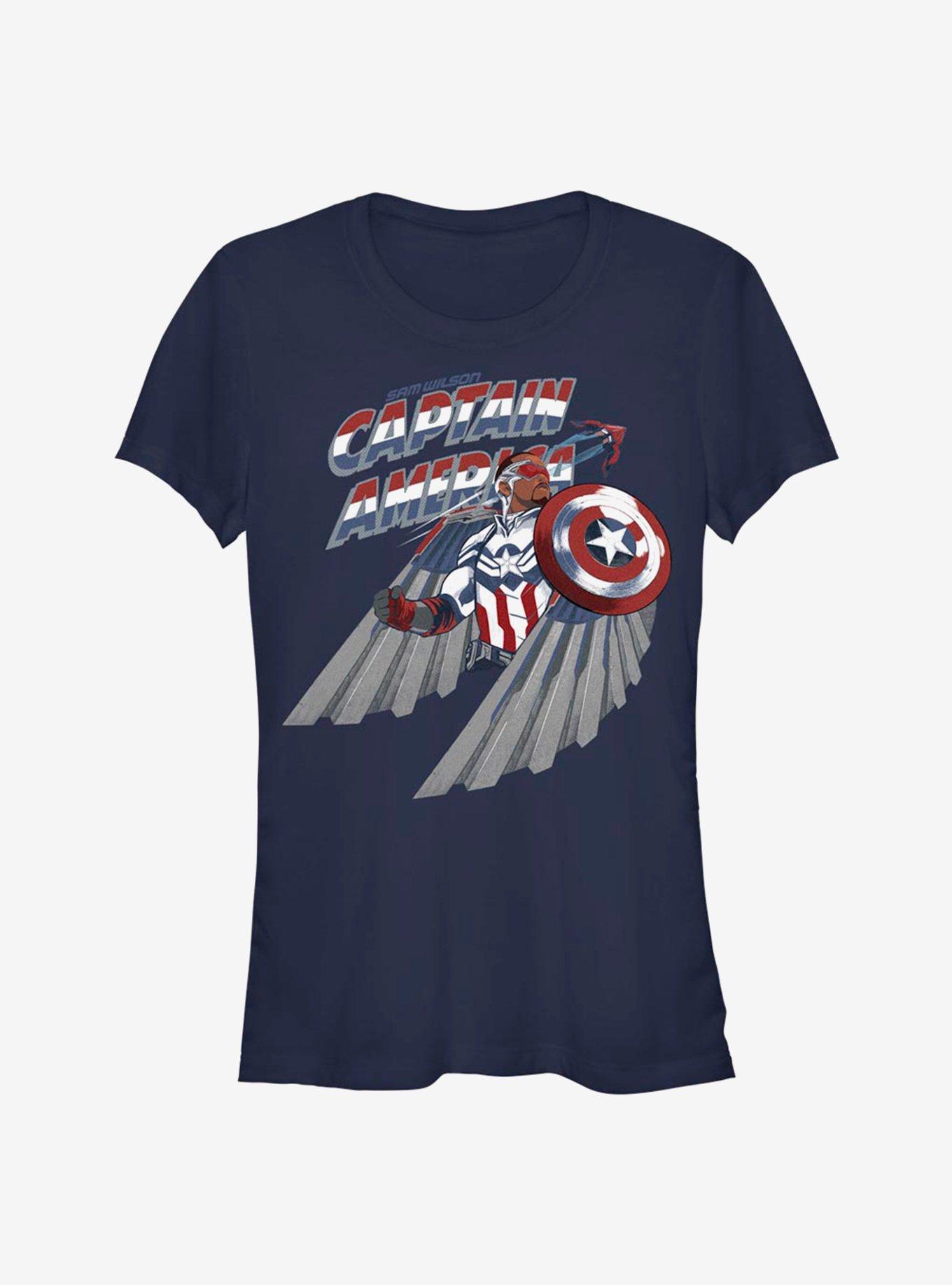 Marvel The Falcon And The Winter Soldier Captain America Sam Wilson Wings Girls T-Shirt, NAVY, hi-res