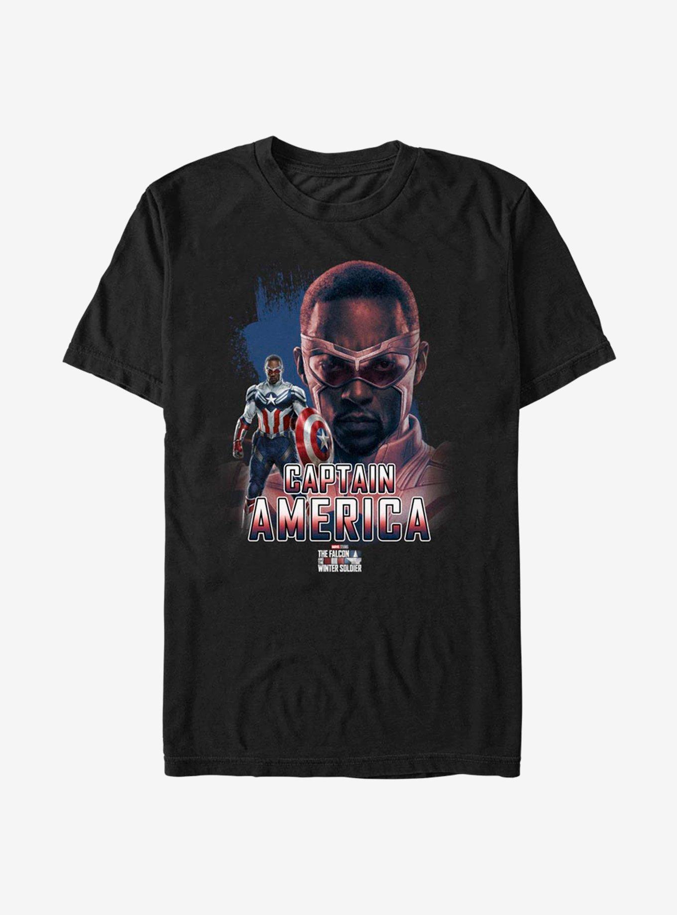 Marvel The Falcon And The Winter Soldier Sam Wilson Captain America Fierce Pose T-Shirt, BLACK, hi-res