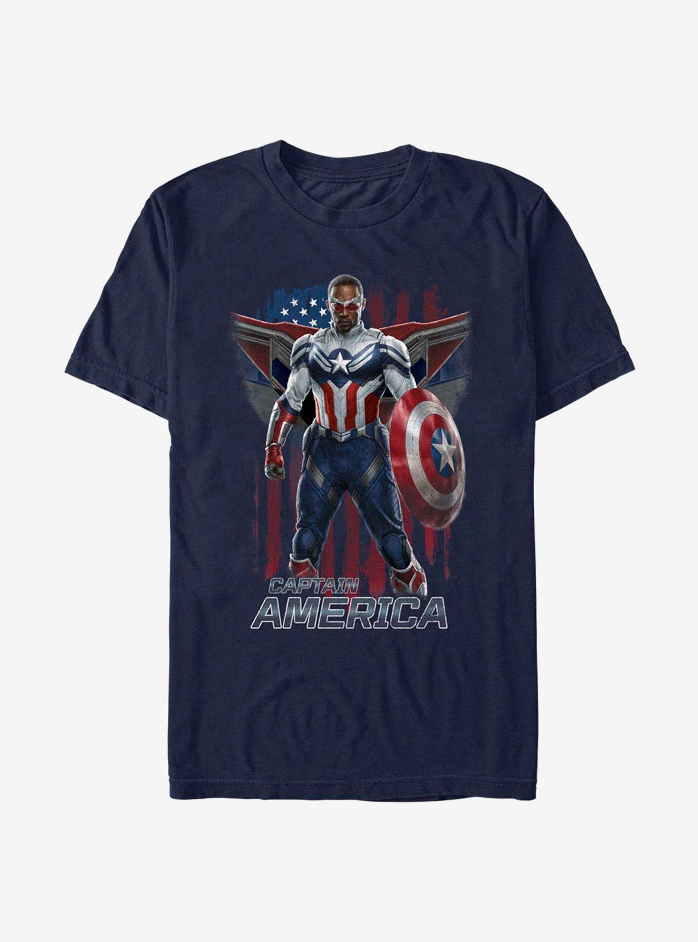 Marvel The Falcon And The Winter Soldier Sam Wilson Captain America Falcon Pose T-Shirt, NAVY, hi-res