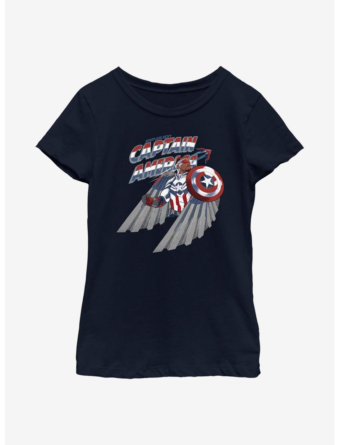 Marvel The Falcon And The Winter Soldier Shield Star Youth Girls T-Shirt, NAVY, hi-res