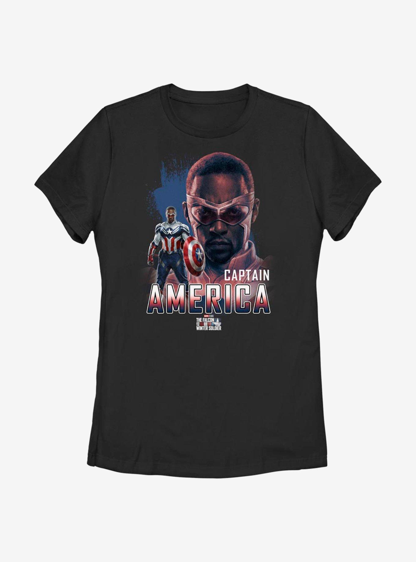 Marvel The Falcon And The Winter Soldier Meet Captain America Womens T-Shirt, BLACK, hi-res