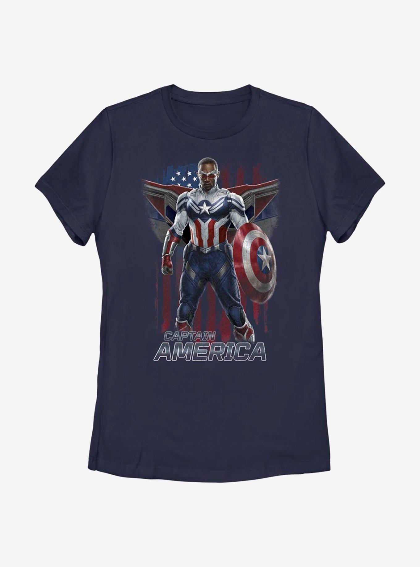 Marvel The Falcon And The Winter Soldier Captain America Costume Womens T-Shirt, NAVY, hi-res
