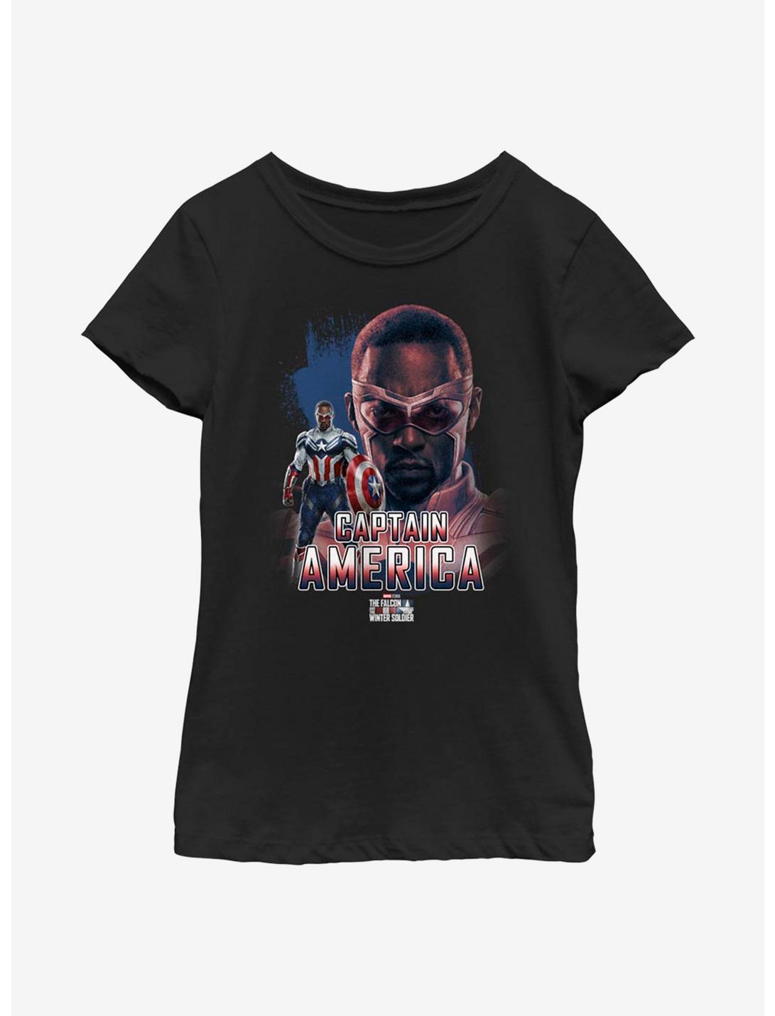 Marvel The Falcon And The Winter Soldier Meet Captain America Youth Girls T-Shirt, BLACK, hi-res