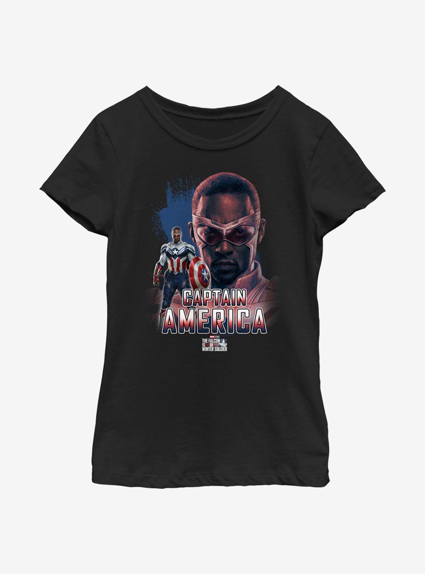 Marvel The Falcon And The Winter Soldier Meet Captain America Youth Girls T-Shirt, BLACK, hi-res