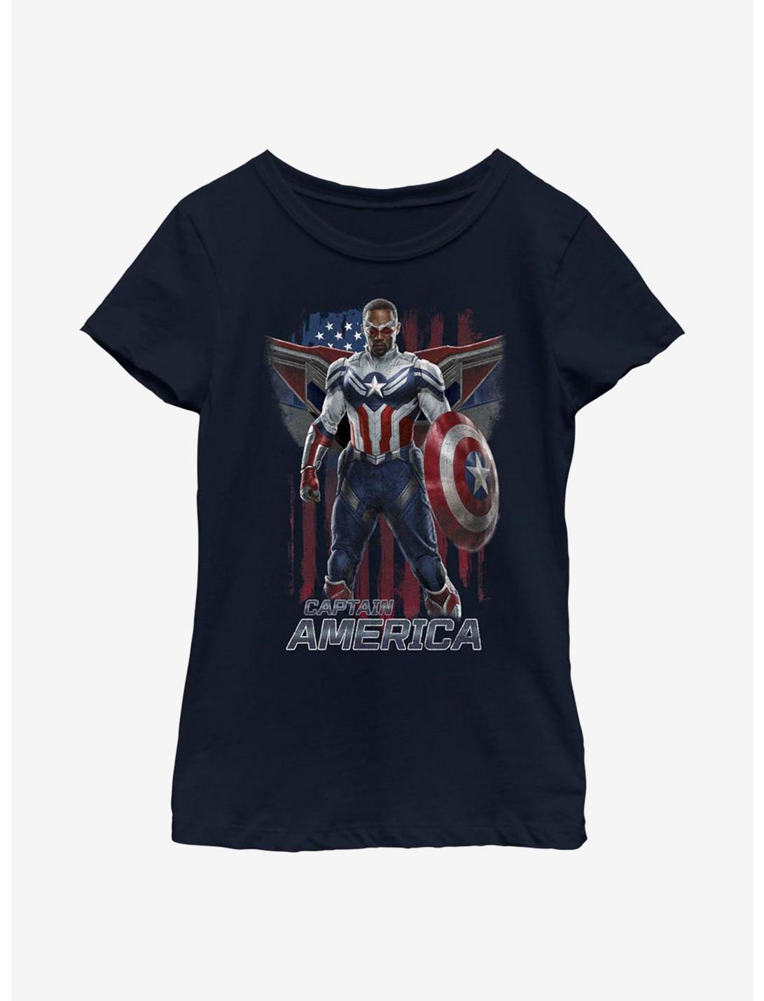 Marvel The Falcon And The Winter Soldier Captain America Costume Youth Girls T-Shirt, NAVY, hi-res
