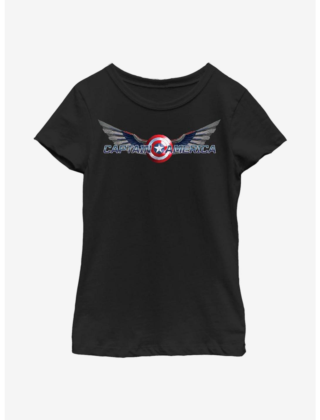 Marvel The Falcon And The Winter Soldier Captain America Symbol Youth Girls T-Shirt, BLACK, hi-res