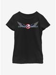 Marvel The Falcon And The Winter Soldier Captain America Symbol Youth Girls T-Shirt, BLACK, hi-res