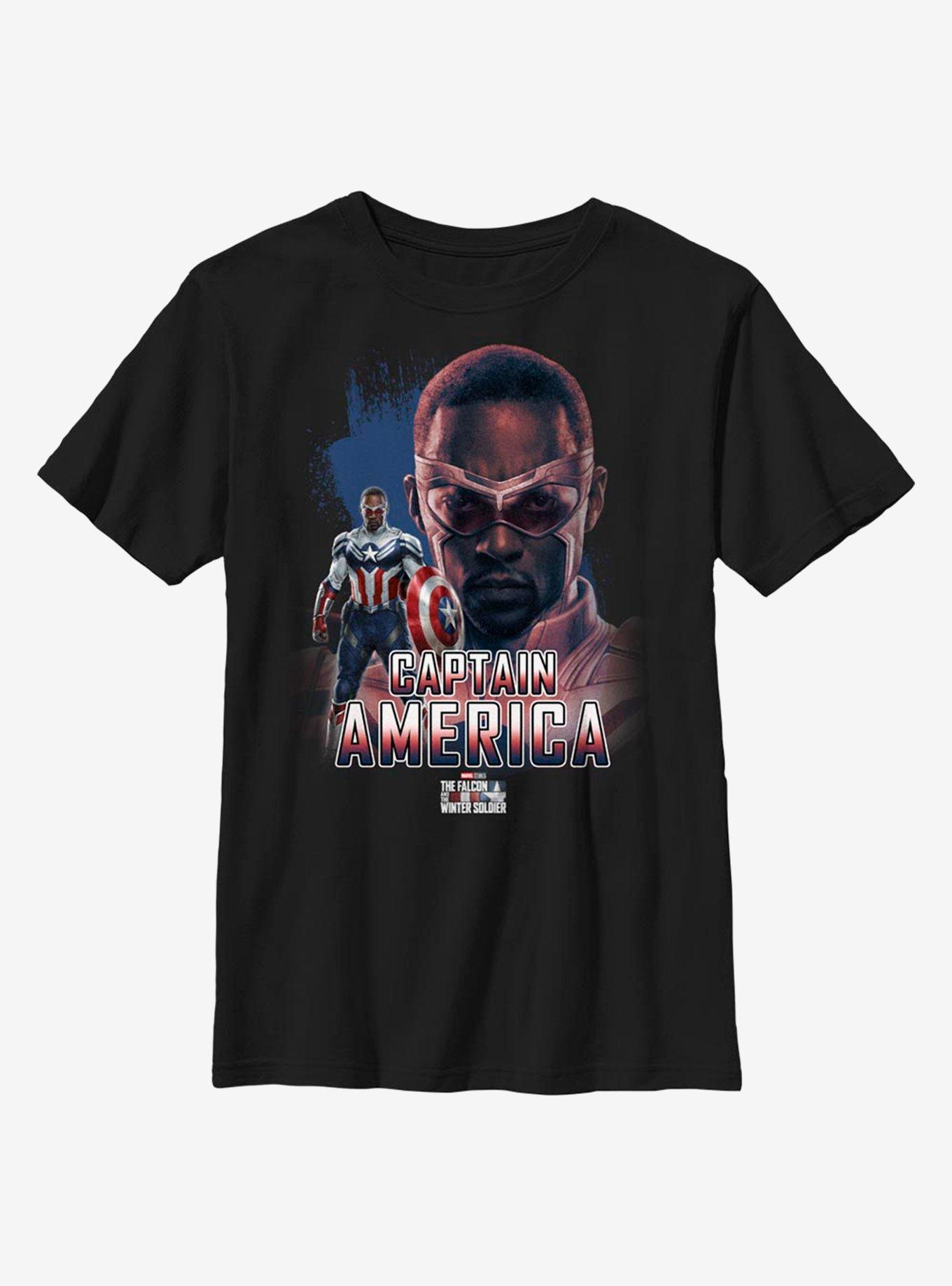 Marvel The Falcon And The Winter Soldier Meet Captain America Youth T-Shirt, BLACK, hi-res