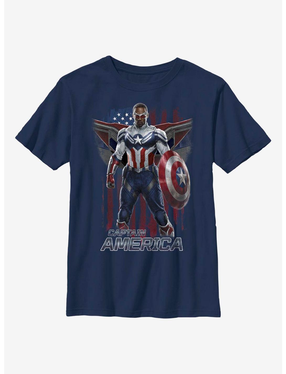 Marvel The Falcon And The Winter Soldier Captain America Costume Youth T-Shirt, NAVY, hi-res
