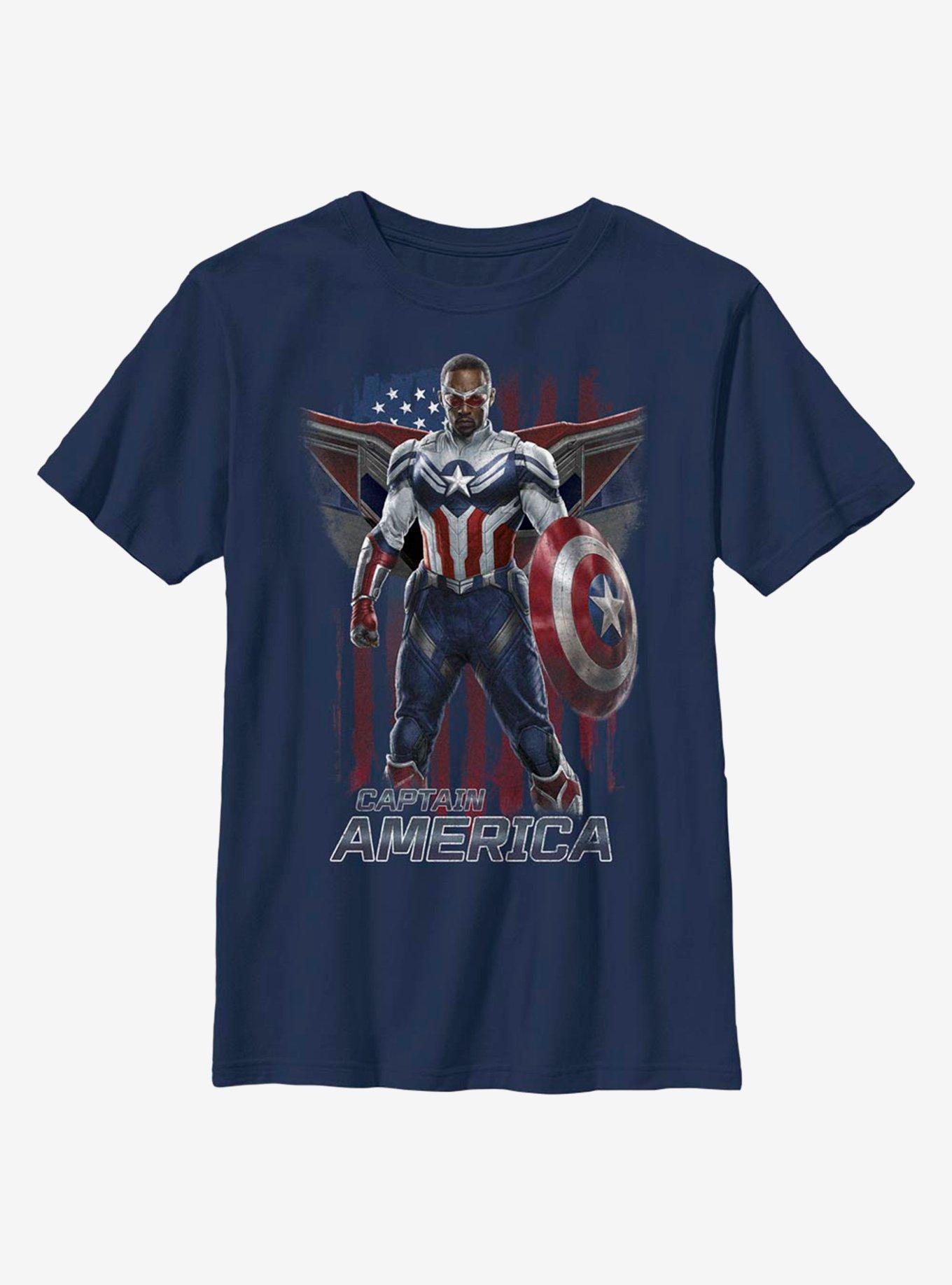 Marvel The Falcon And The Winter Soldier Captain America Costume Youth T-Shirt, NAVY, hi-res