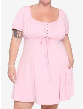 Plus Size Pastel Pink Empire Dress Plus Size, , hi-res